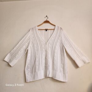 Talbots...White Knit V-Neck Cardigan